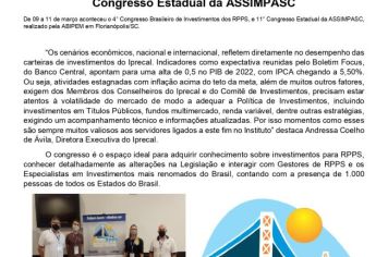 Foto - 4º Congresso Brasileiro de investimentos dos RPPS, e 11º congresso estadual de ASSIMPASC